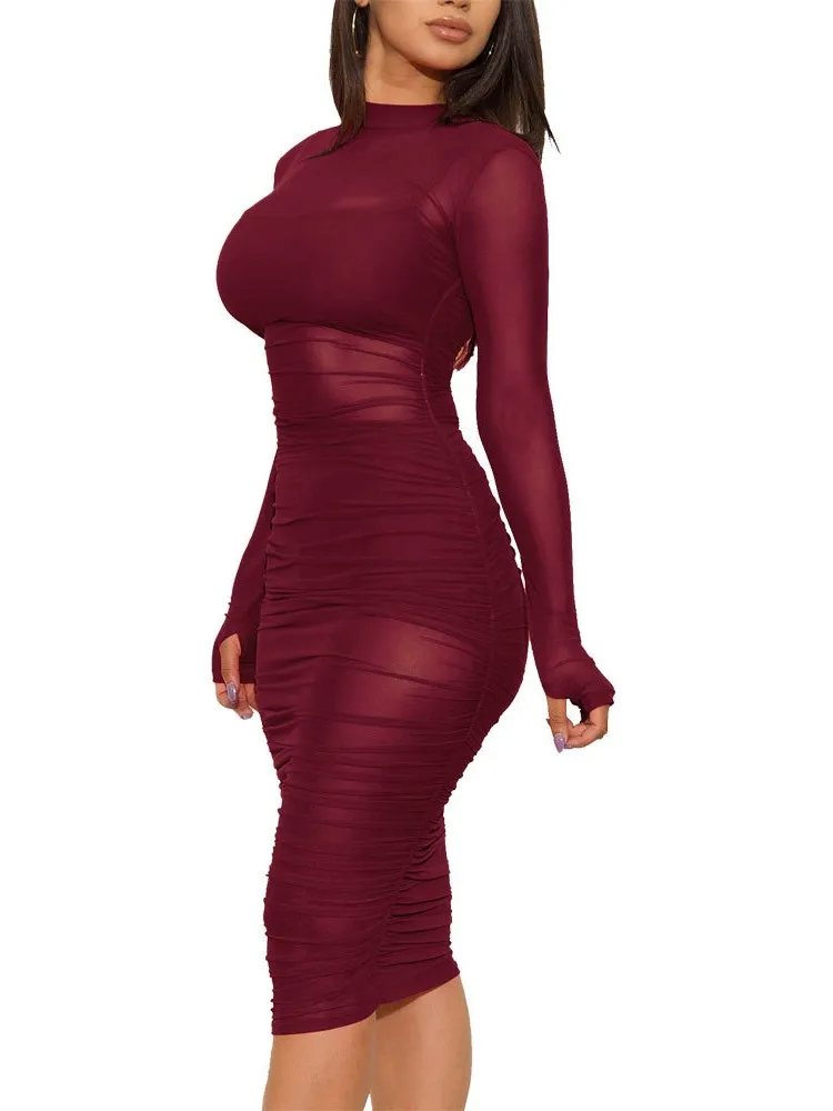 New Women Mesh See Through 3 Piece Set Bodycon Ruched Cover Up Mini Dress+Camis+Shorts 3 Pieces Suits Sexy Party Female Outfits