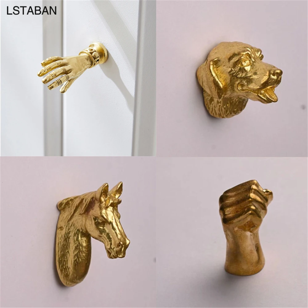 Pure Copper Handle Creative Animal Palm Fist Pulls Simple Gold Light Luxury Knobs Cabinet Handles Kitchen Cupboard Drawer Knob