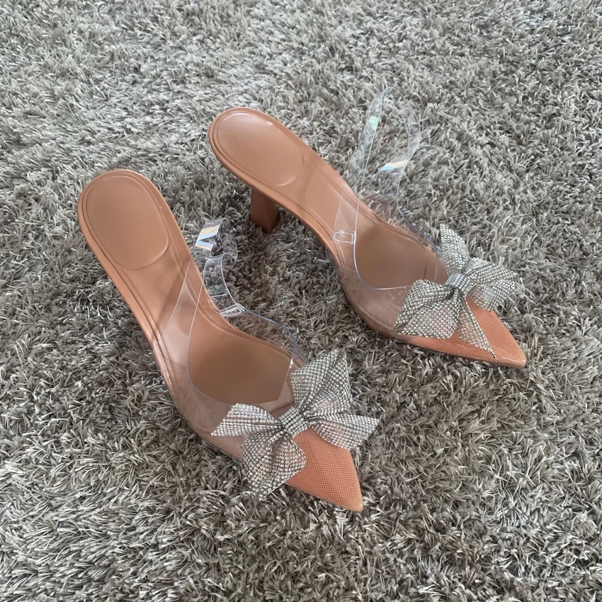 Women High Heels Summer Transparent Heels Luxury Bow-knot Rhinestone Slingbacks Sandals Female Sexy Party Wedding pumps Shoes