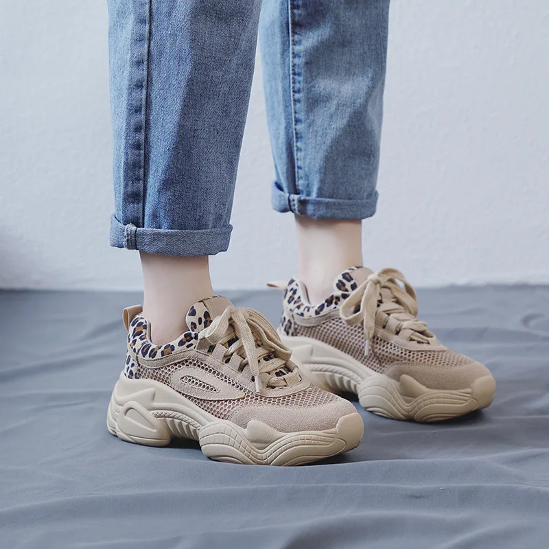 

2023 Leopard Print Dad Shoes Women's Mesh Breathable Summer New Casual Super Comfortable Sports Women's Shoe