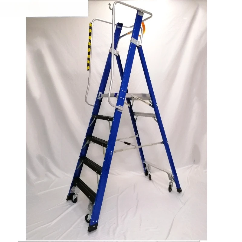 Industrial Portable Fiberglass Platform Ladder with Handrail Mobile Folding Function FRP Material
