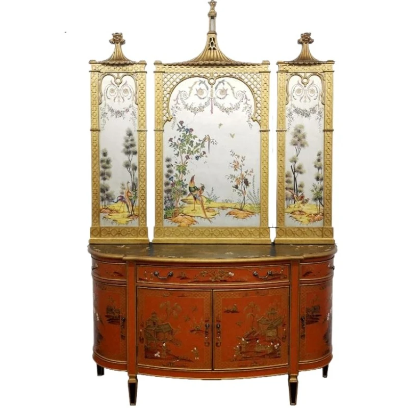 

Европейская и американская антикварная окрашенная вилла, большой входной шкаф, новый китайский оранжево-красный обеденный шкаф