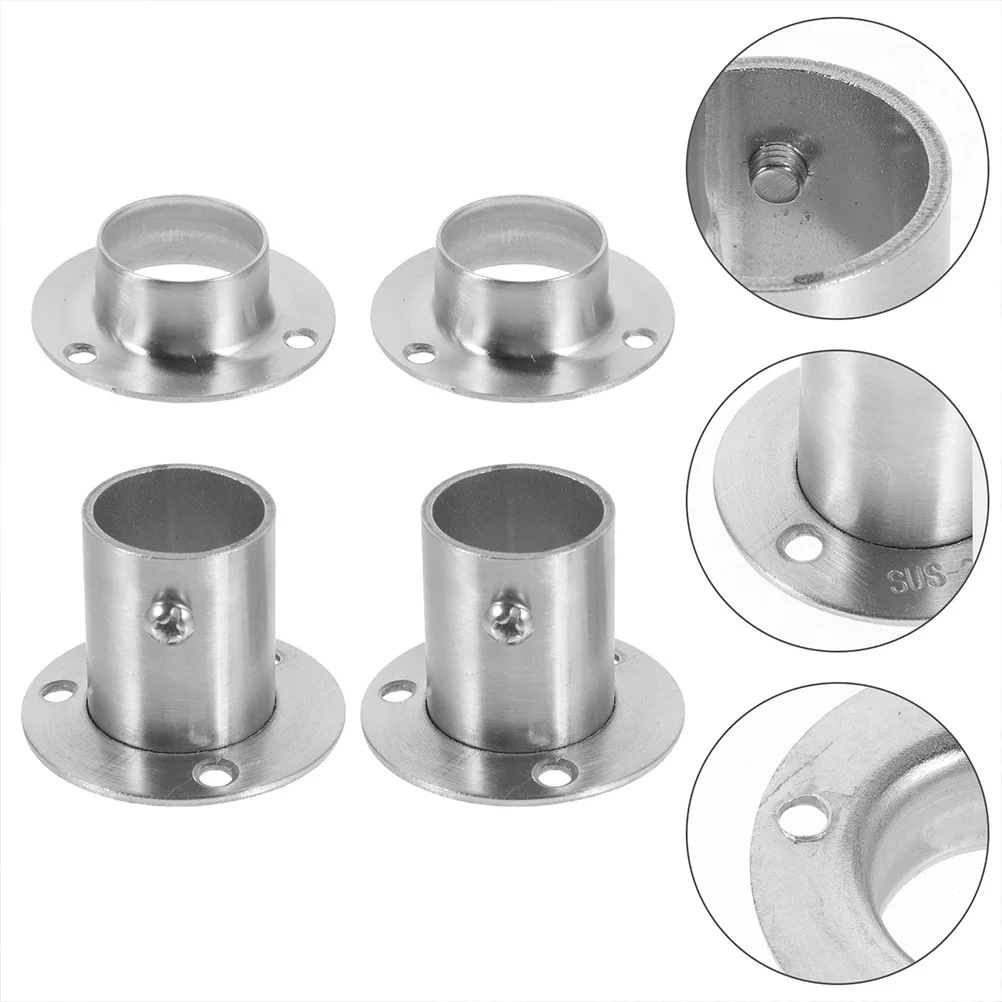 

6 pcs Stainless Steel Closet Rod Flange Holder Heavy Duty End Supports For Wardrobe Shower Curtain Rods Round Pipe Mount Bracket