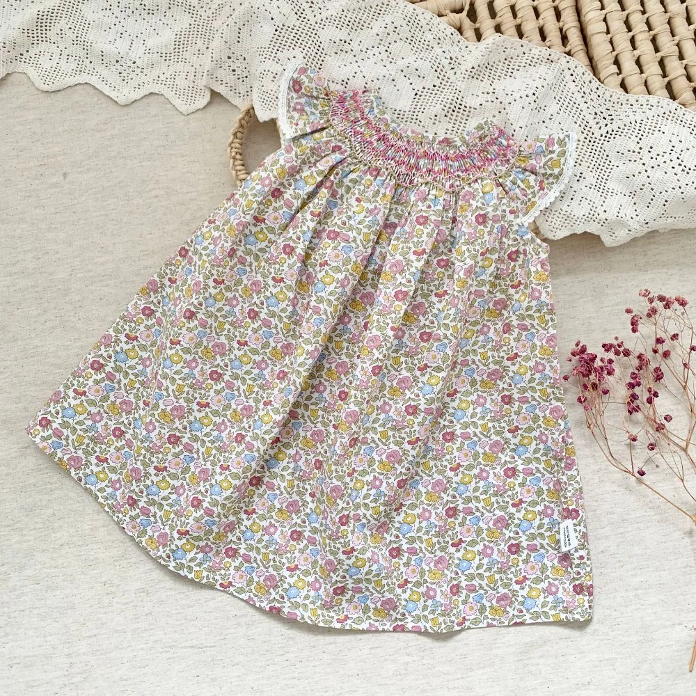 Fashion Girls Print Smocked Dress, Cute Flutter Sleeve Baby Doll Dress for Toddler  for 80-140cm