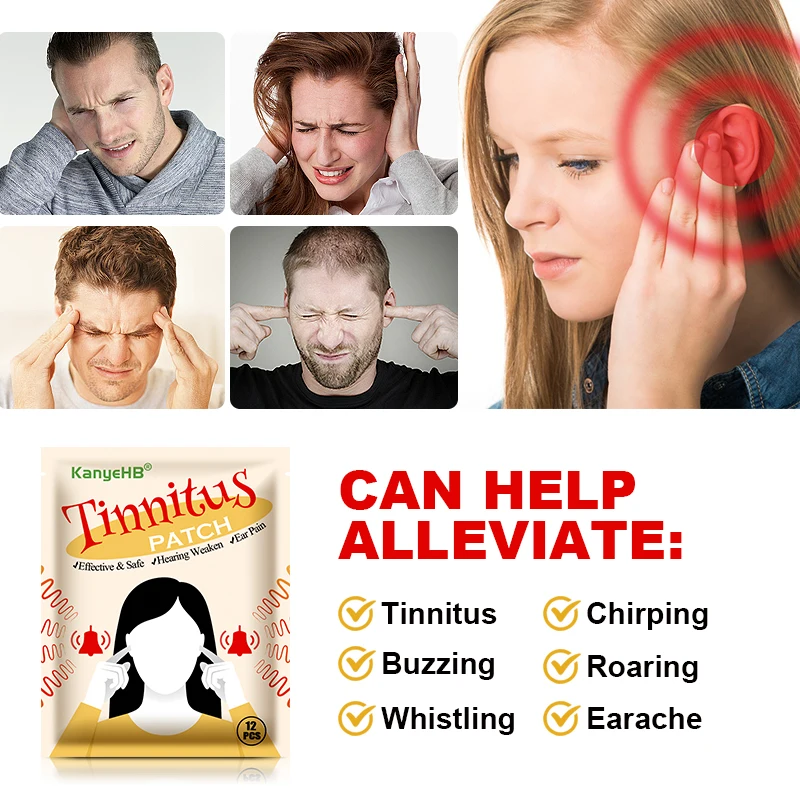 12Pcs=1Bag Tinnitus Relief Patch For Ringing Ears Natural-Herbal Relieve Earaches Improves Hearing&Boost-Blood-Circulation W021