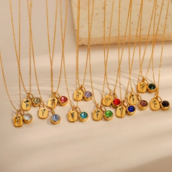 Vintage Waterproof Gold Plated Choker Necklaces Stainless Steel 12 Month Flower Zircon…
