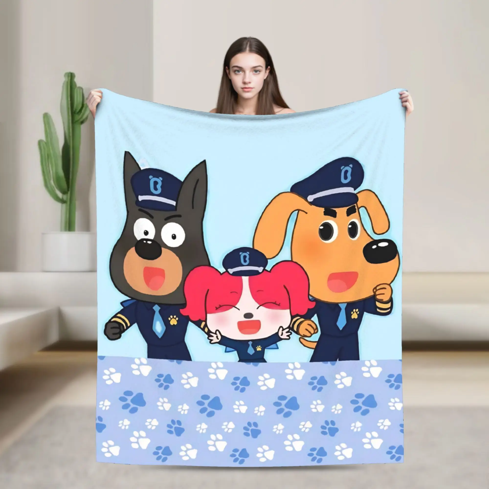 Sheriff Labrador Dog Blankets Cartoon Fuzzy Vintage Warm Throw Blanket for Home  Winter