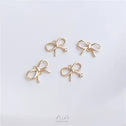 14K gold clad single zirconium bow pendant delicate bow tie double dangling pendant handmade diy earrings bracelet charm