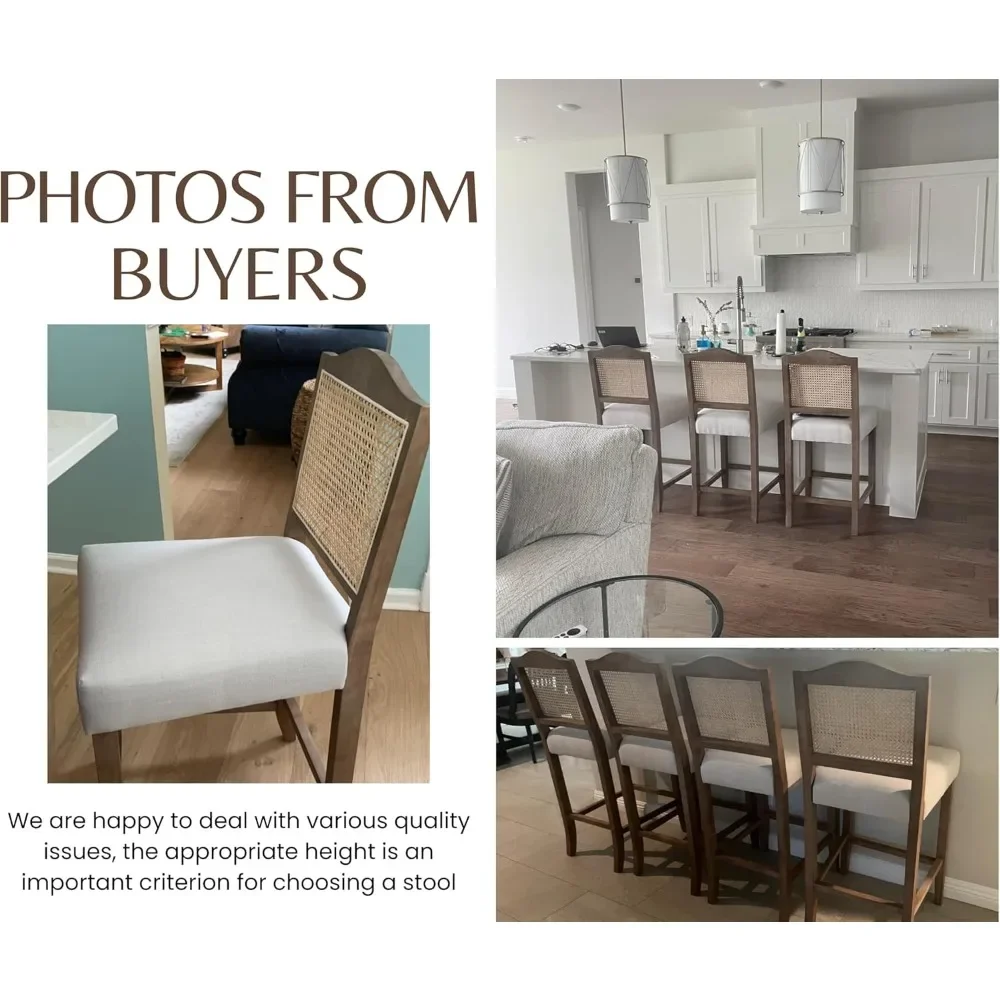 مجموعة من 2 كراسي بار ذات ارتفاع مضاد على طراز المزرعة وظهر من الخيزران كراسي بار منجدة مريحة بتصميم خشبي في منتصف القرن