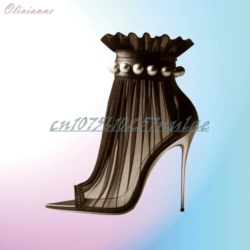 

Breathable Mesh Design Open Toe Sandals Party Round Rivet Thin High Heel Party Fashion Sexy Women Shoes 2026 Spring Para Mujere