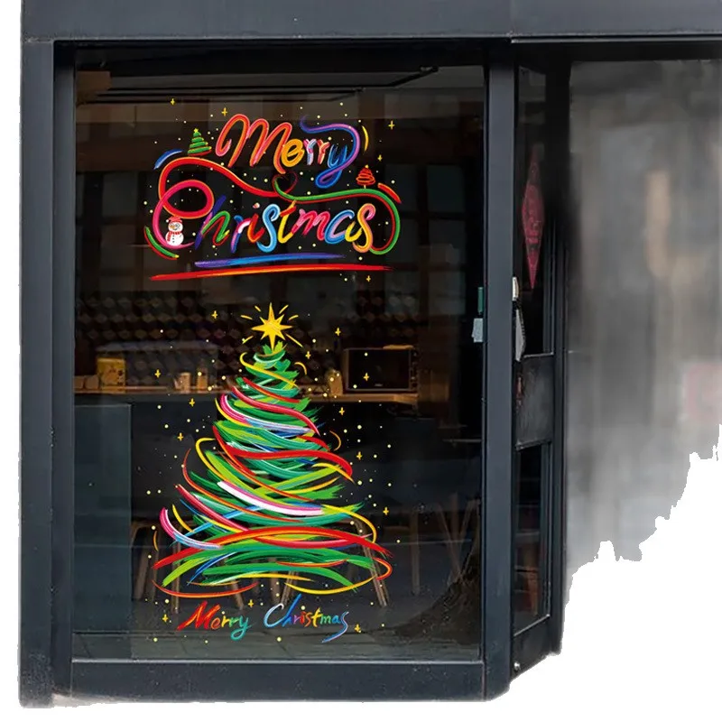 45x60 سنتيمتر 2026 جديد زينة عيد الميلاد ملصق مشهد احتفالي ملصقات للأبواب الزجاجية والنوافذ القابلة للإزالة عطلة صائق