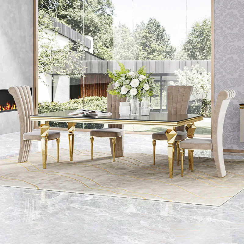 

Современный обеденный стол из закаленного стекла в стиле лайт-люкс, дизайнерский, премиум-класса, длиной 220 см, итальянский стиль.