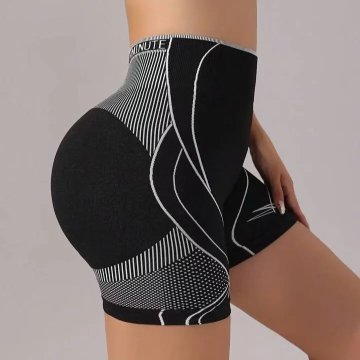 شورت يوجا عالي الخصر للنساء بطباعة ثلاثية الأبعاد مخطط للياقة البدنية مكون من ثلاث أجزاء للرياضات الخارجية وركوب الدراجات والجري