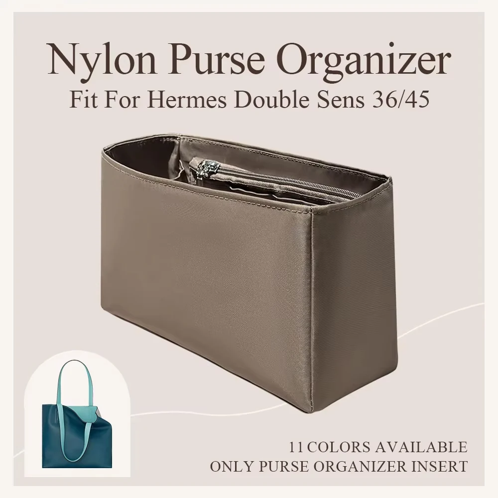 Nylon Purse Organizer Insert Fit for Hermes Double Sens 36/45 Inside Storage Bag Mulitple Pockets Zipper Cosmetics Bag Organizer