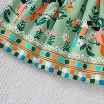 Girls Summer Plant Print Dress 5 Girls' summer style small fly sleeve plant print dress 5