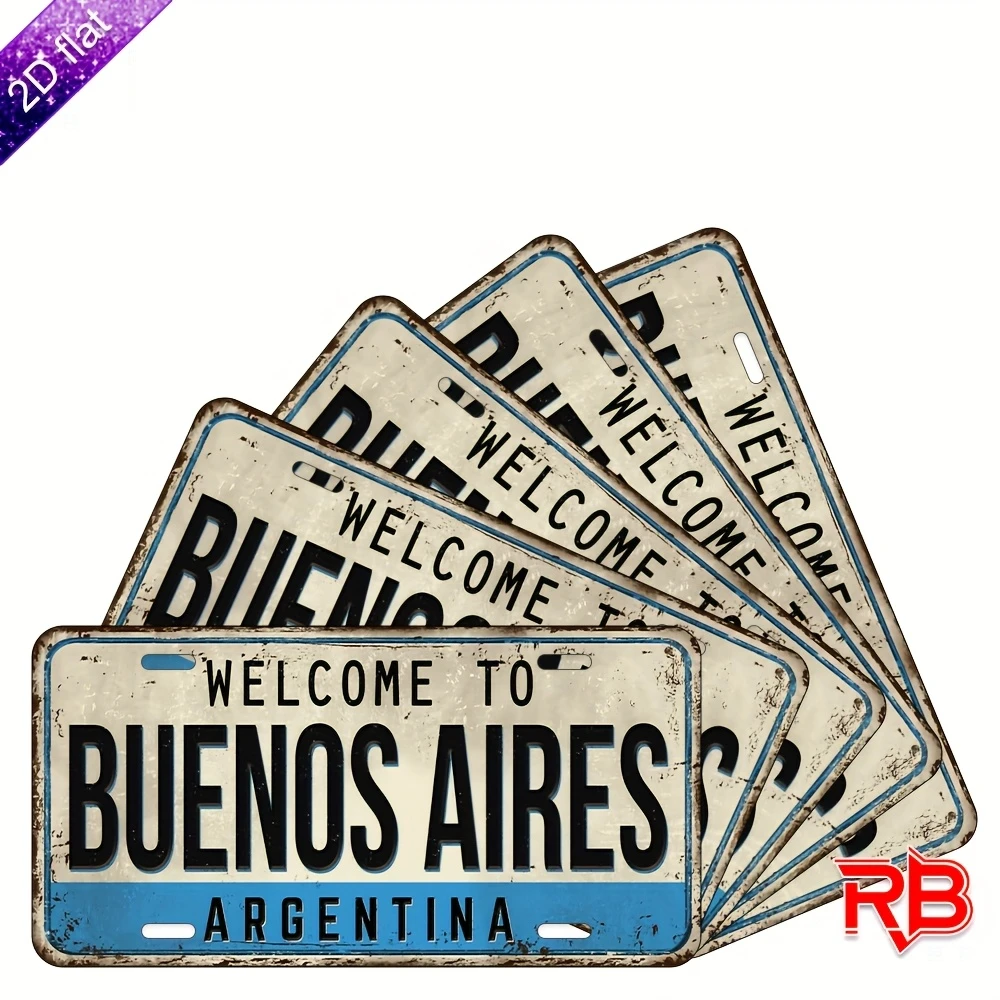 2D Flat, Vintage Buenos Aires Argentina Wall Decor - Wood Sign Suitable for Homes & Cafes, Argentine Flag Colors (White/Blue/Yel