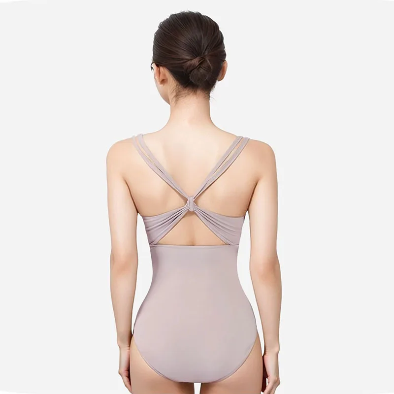 

Women Ballet Leotards Bow Double Camisole Dance Leotard Stand Cross Back Gymnastics Leotard Women Ballet Bodysuit