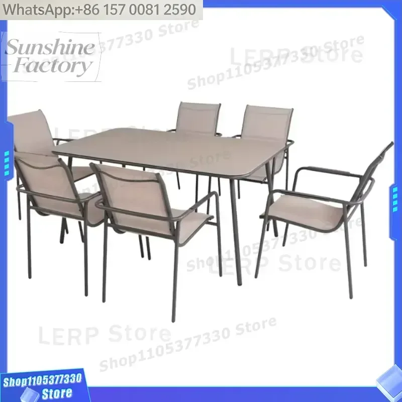Modern Simple Aluminum 6 Seater Outdoor Dining Room Garden Patio Vintage Metal Dining Tables and Chairs Sets