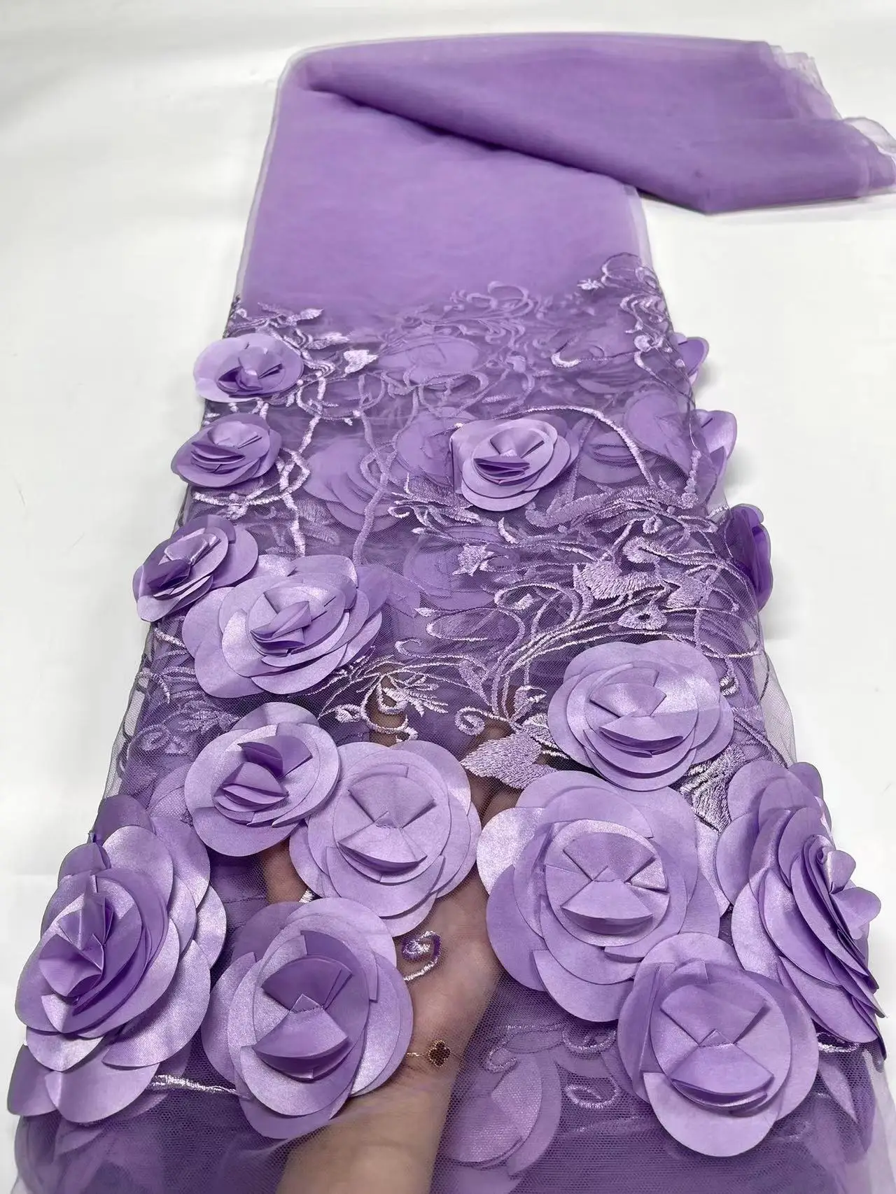 

Luxury Purple African 3D Handmade Multilayer Big Flower Fabric Lace 2022 New Bridal Lace Fabric French Net Embroidery Tulle Lace