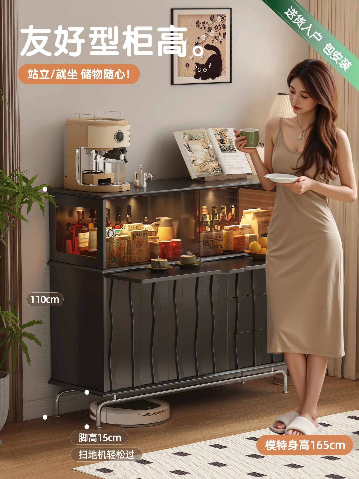 Medieval solid wood chest integrated dressing cabinet bedroom bedside locker cosmetics storage  black dining side