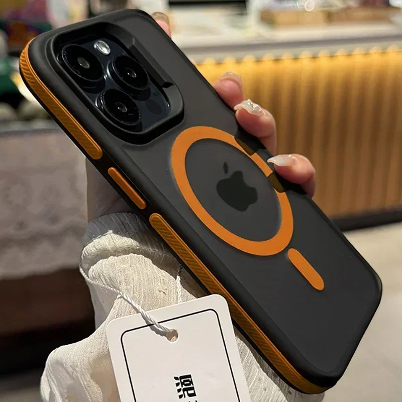 Nouvelle coque de téléphone magnétique mate bicolore givrée pour iPhone 17 16 15 14 13 Pro Max, coque rigide translucide antichoc
