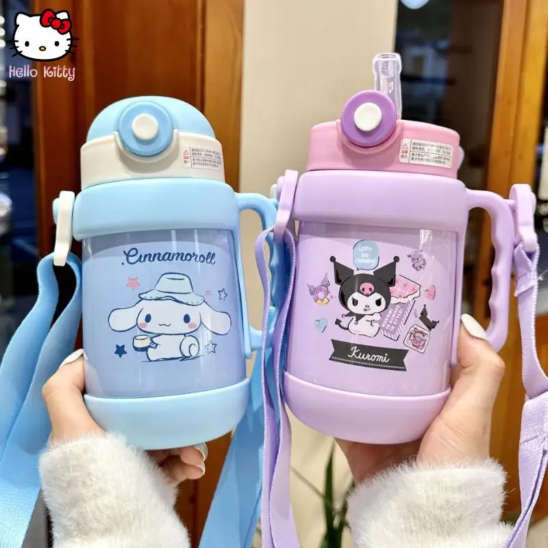 Sanrio niños dibujos animados Anime taza de vacío nuevo 316 paja de gran capacidad Kuromi lindo estudiante al aire libre Cinnamoroll taza de paja portátil