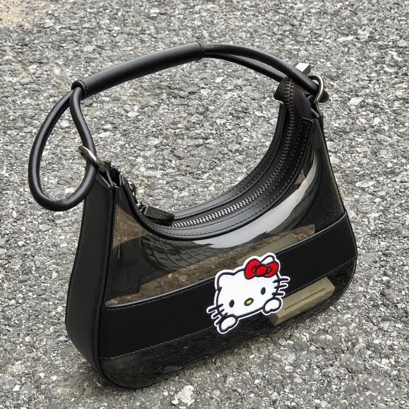 Sanrio Hello Kitty Transparent Jelly Vintage Handbag Korean Version Fashion Crossbody Bag Sweet Cool Spicy Y2k Girl Underarm Bag