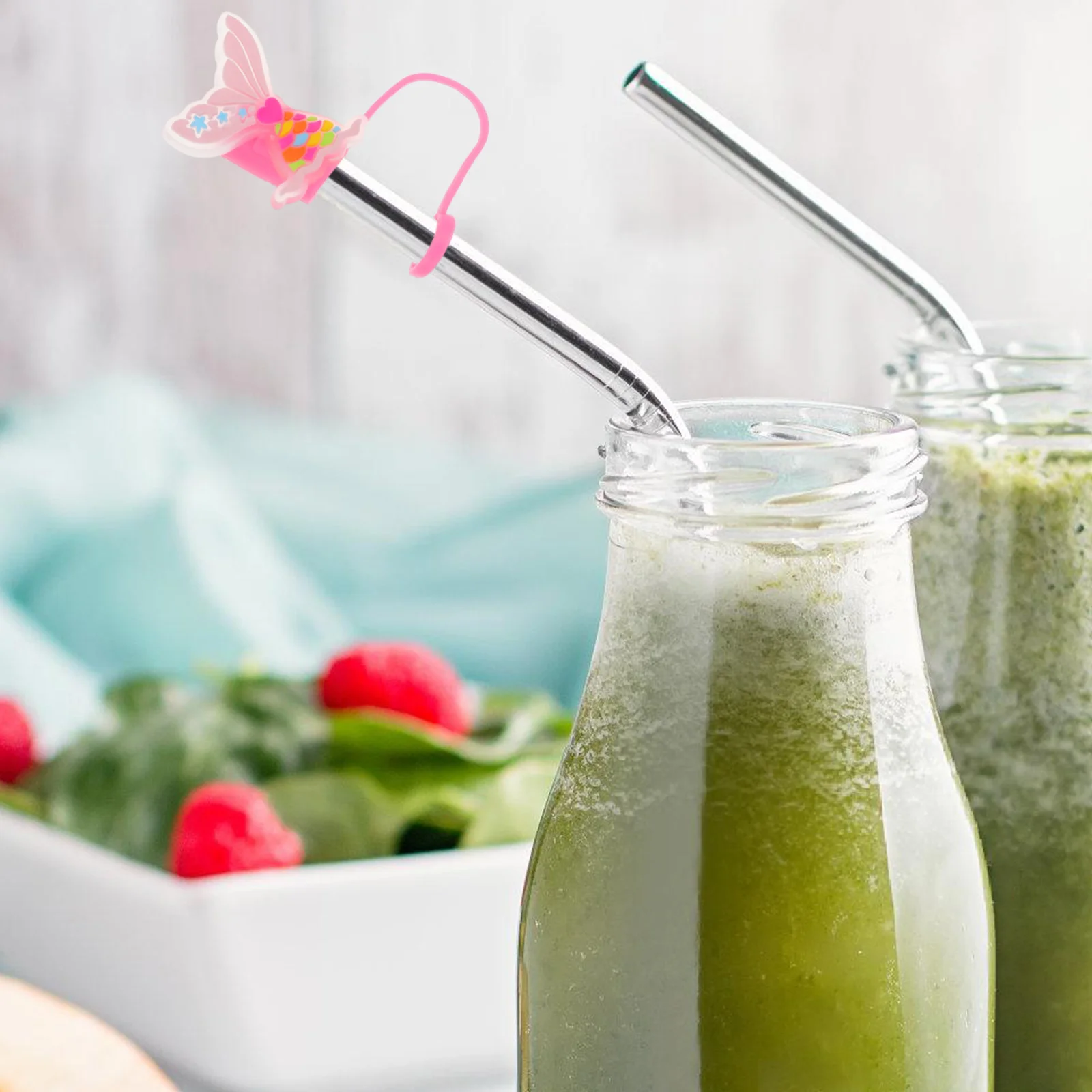 

6Pcs Reusable Silicone Straw Toppers Portable Mermaid Tumbler Tips Cute Animal Drinking Caps Cover Silicone Straw Cover