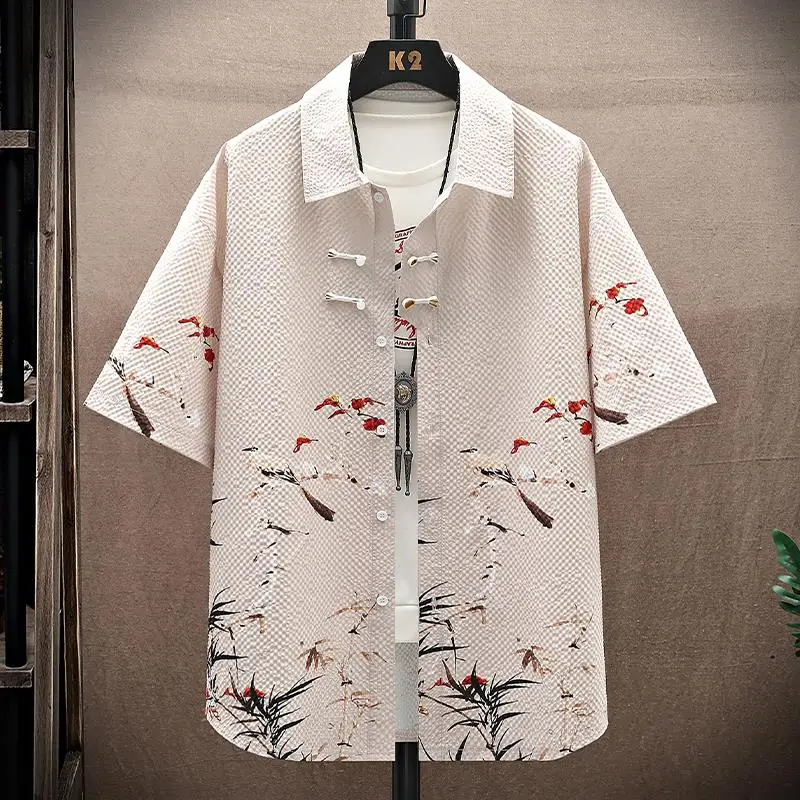 

Ice Silk ort Sve irt Men's Summer Cool Feeling New Chinese Sle Printed Youth Polyester Fiber Breathable Thin irt