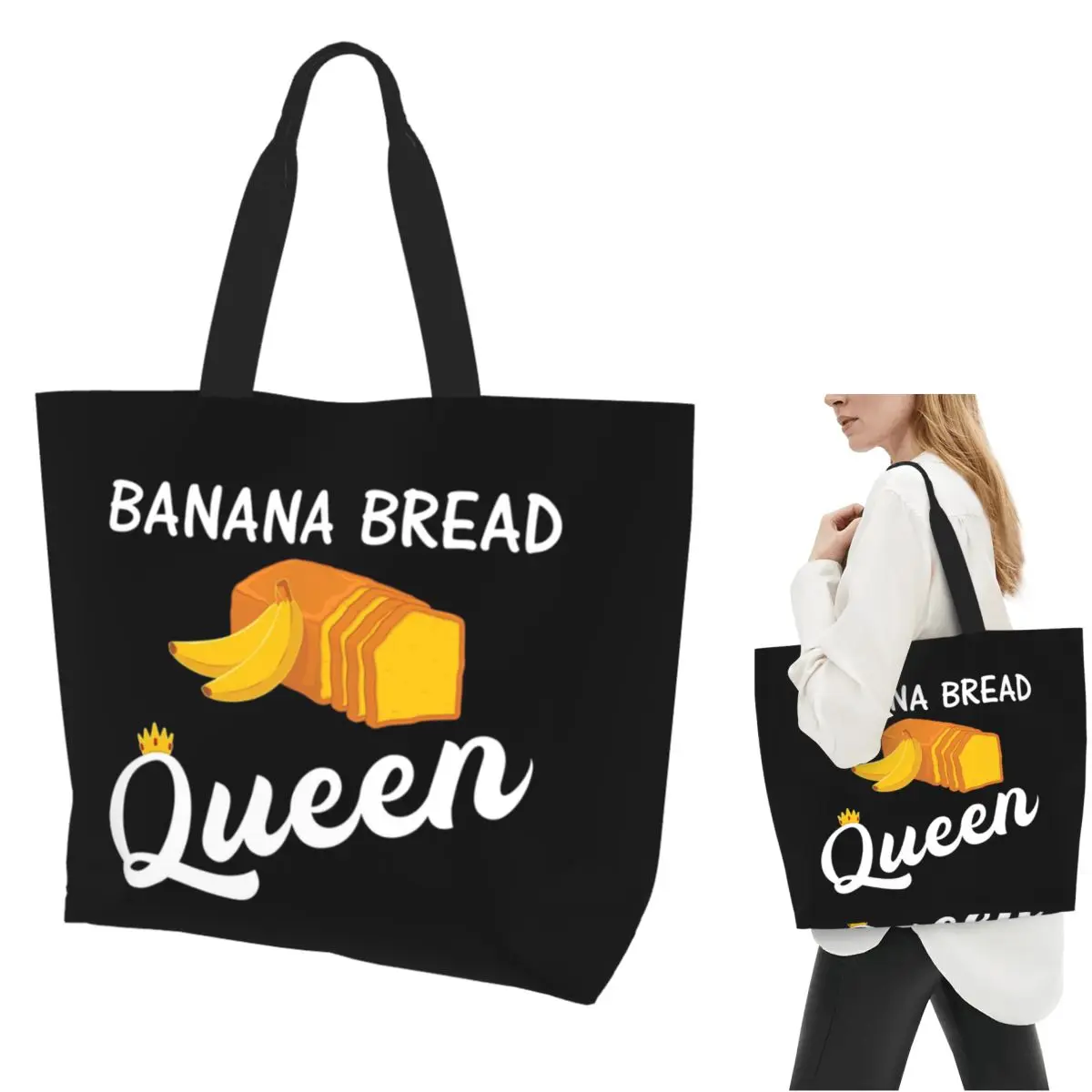 Baking Banana Bread Queen Shopping Tote Bag Canvas Large Capacity Shoulder Bags Shopper Grocery Handbag for Women