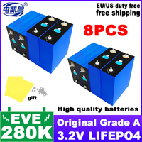 8pcs LiFePO4 3.2V 280Ah 304Ah 105Ah Battery Original EVE Cell Deep Cycle Grade A For DIY 12V 24V 48V Lithium Battery Pack NO TAX