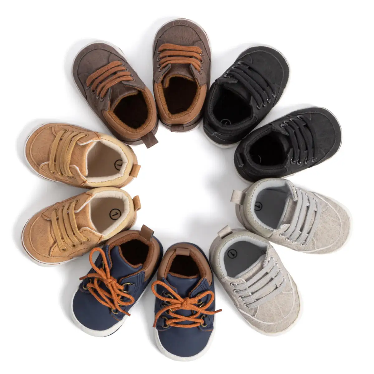 

Newborn Baby Boys Lace Up Casual Sports Shoes Fashion Versatile PU Leather Sneakers Toddler Cotton Anti-slip Sole First Walkers