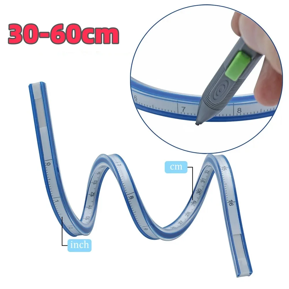 1PC Flexible Curve Ruler Drafting Drawing Tool Snake Shaped Ruler Flex Curved Ruler Quilting Plastic School Office Supplies