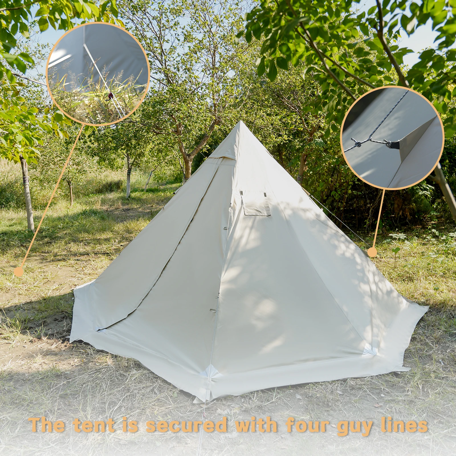 PAKICETUS Hot Tent mit Schornsteinöffnung und Schneeschutz, 5,24ft~7,21ft Stehraum, für 2-4 Personen, 4-Jahreszeiten-Rucksackzelt, Tipi-Zelt – Detail 5