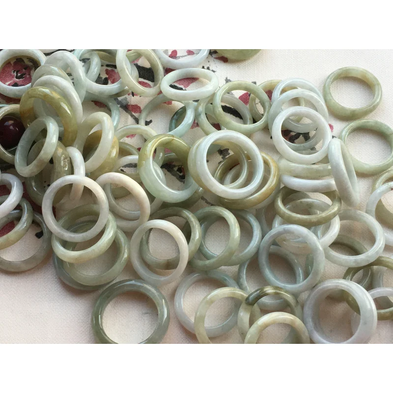 

10pcs natural A jade Jadeite carving Ring Aperture jade ring Complete size ring