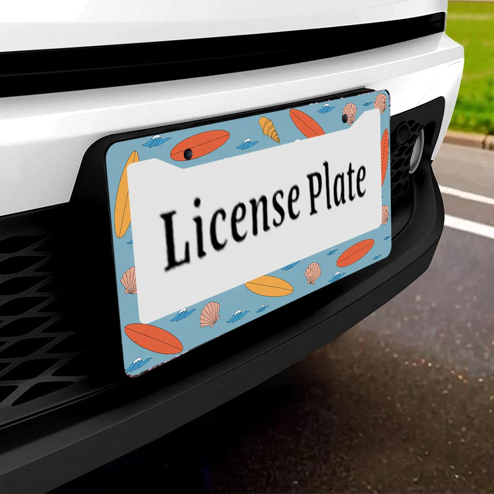 Ramka tablicy rejestracyjnej z motywem deski surfingowej w kolorze niebieskim, 2 otwory, materiał aluminiowy, 6x12 cali, z zestawem śrub, retro, nowatorski dodatek samochodowy.