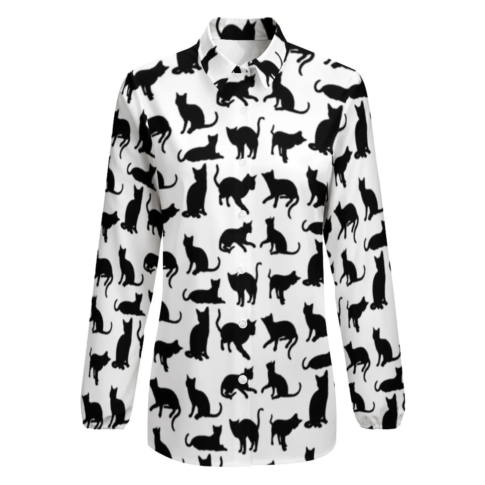 Black Cat Blouse Women Cute Cuddly Kittens Classic Loose Blouses Long Sleeve Kawaii Shirts Printed Clothing Big Size