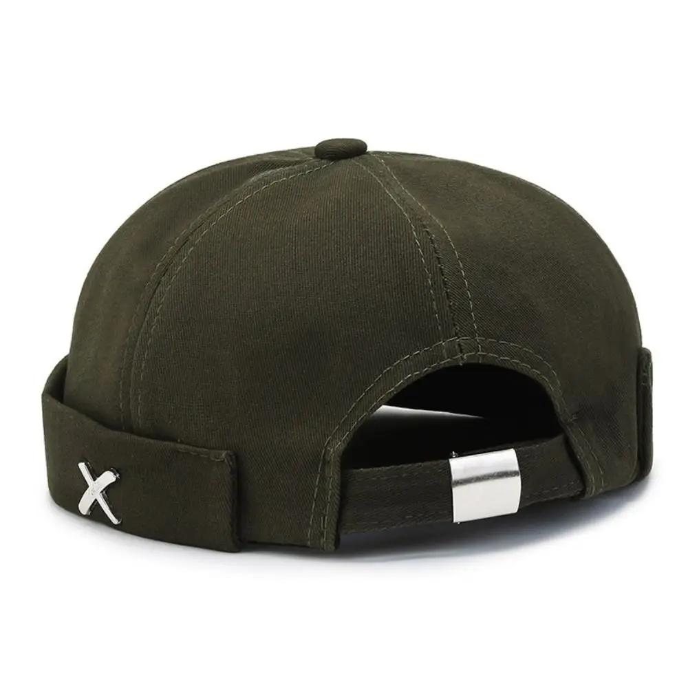 Fashion Vintage Dome Melon Cap Metal X Logo Polyester Brimless Skullies Cap Soft Retro Brimless Hat All-match
