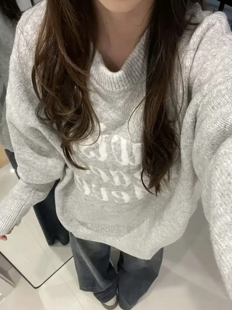 

Thiened Version Lazy Sle ey Letter Sweater Women's Loose Long Sve Knitted Top Autumn Winter New Arrival Comfortable ...
