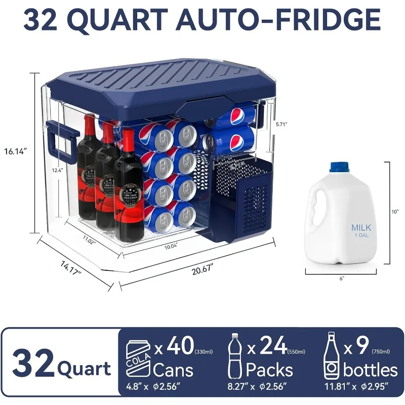 

Car Freezer Portable 12V Refrigerator 32 Quart 12 Volt Fridge Compressor Cooler 12V/24V DC 110～240 V AC