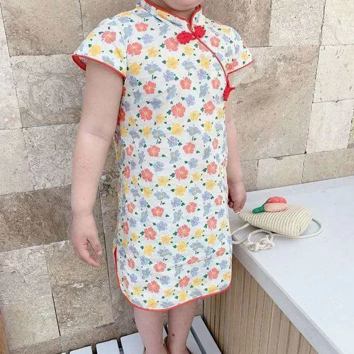 Summer Cheongsam Girl Dress Traditional Chinese Clothes Baby Vestidos Children Modern Qipao Kids Hanfu Tang Girls Casual Dresses