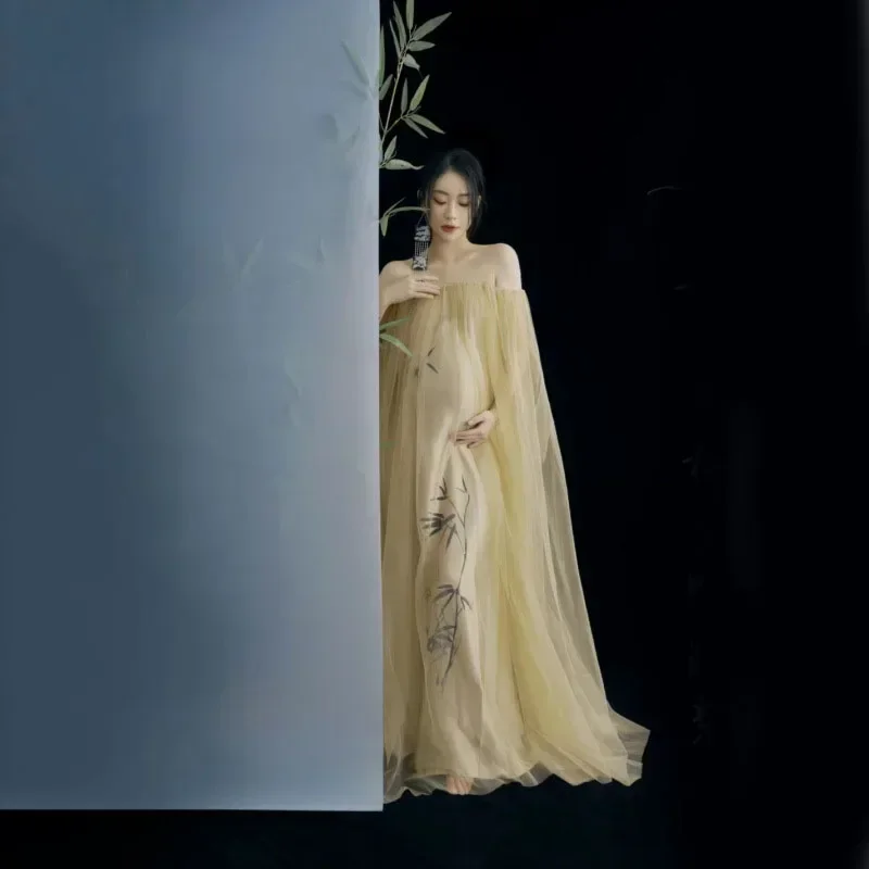 Accesorios de fotografía para mujer, vestidos de maternidad elegantes Vintage chinos, vestido de malla para embarazo, sesión de fotos en estudio, ropa para fotos