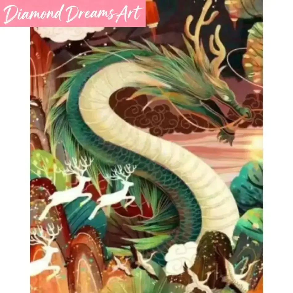 Kits de pintura de diamantes de dragón verde sin marco, artículos de arte y manualidades, suministros de arte con animales, suministros de manualidades redondos completos, arte de pared, bricolaje