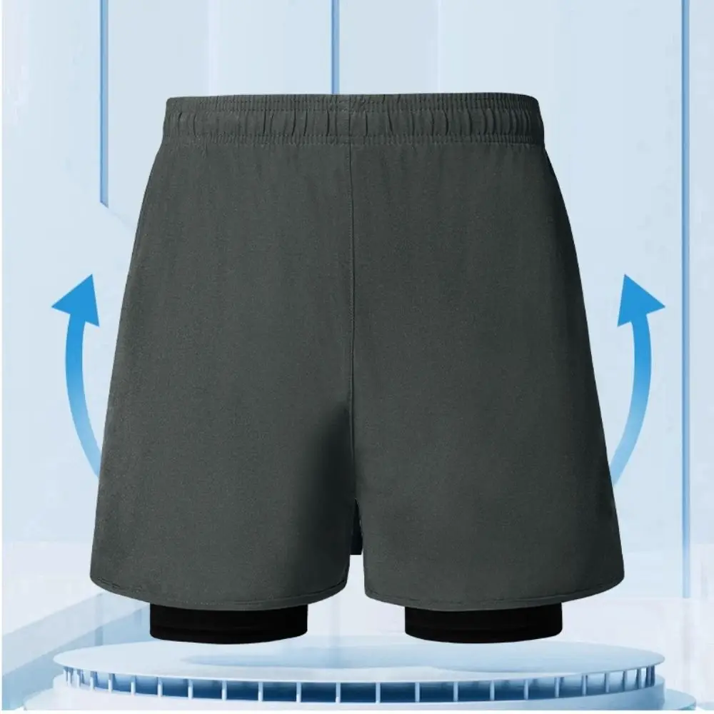 

Double Layer Swimming Trunks Shorts Short Pants Mid Waist Men Sports Training Shorts Anti Glare Quick-drying