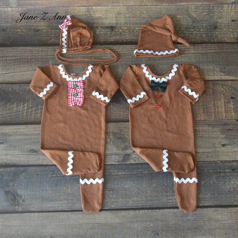 

Newborn Photography boys girls Christmas Gingerbread Man Set New Year Baby brother sister Dress Baby jumpsuit