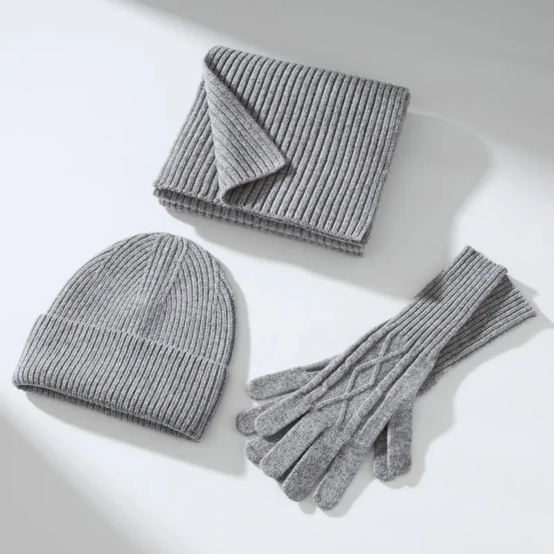 Wool Beanie Scarf And Glove Sets Knit Ribbed Three Piece Set Winter Accessories Fall Colorful Set