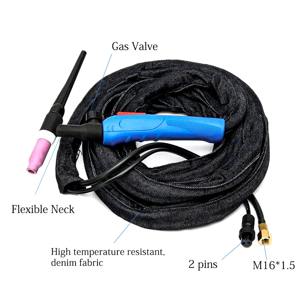 WP-17FV Arc Welding Argon TIG Torch Complete 10/12 Feet 3M/4M Flexible Neck Gas Valve Argon Arc Welding Connector 200A