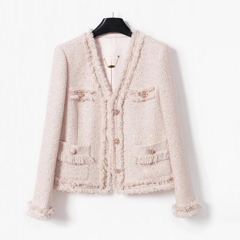 

Romantic pink fashionable and elegant small fragrant style jacket new temperament socialite V-neck single breasted top