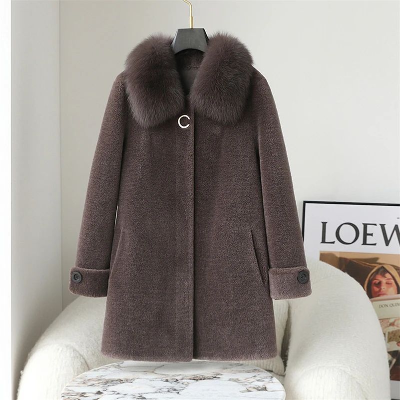 Aorice Women Winter Long Wool Fur Coat Jacket Female Fox Fur Collar Coats Lady Over Size Parka Trench CT245