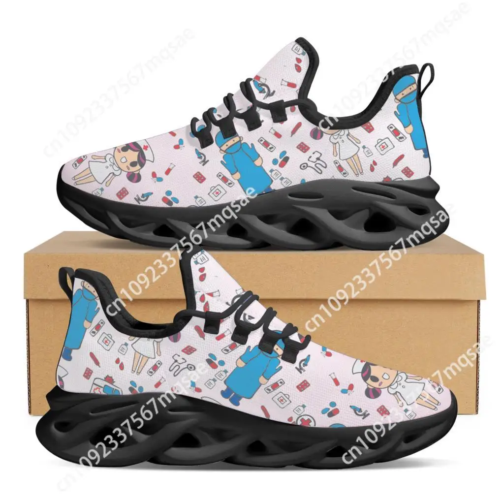 

Custom Fashion Trend Women Sneakers White Nursing Shoes Cute Cartoon Nurse Doctor Medical Print Light Lace-up Flats Footwear